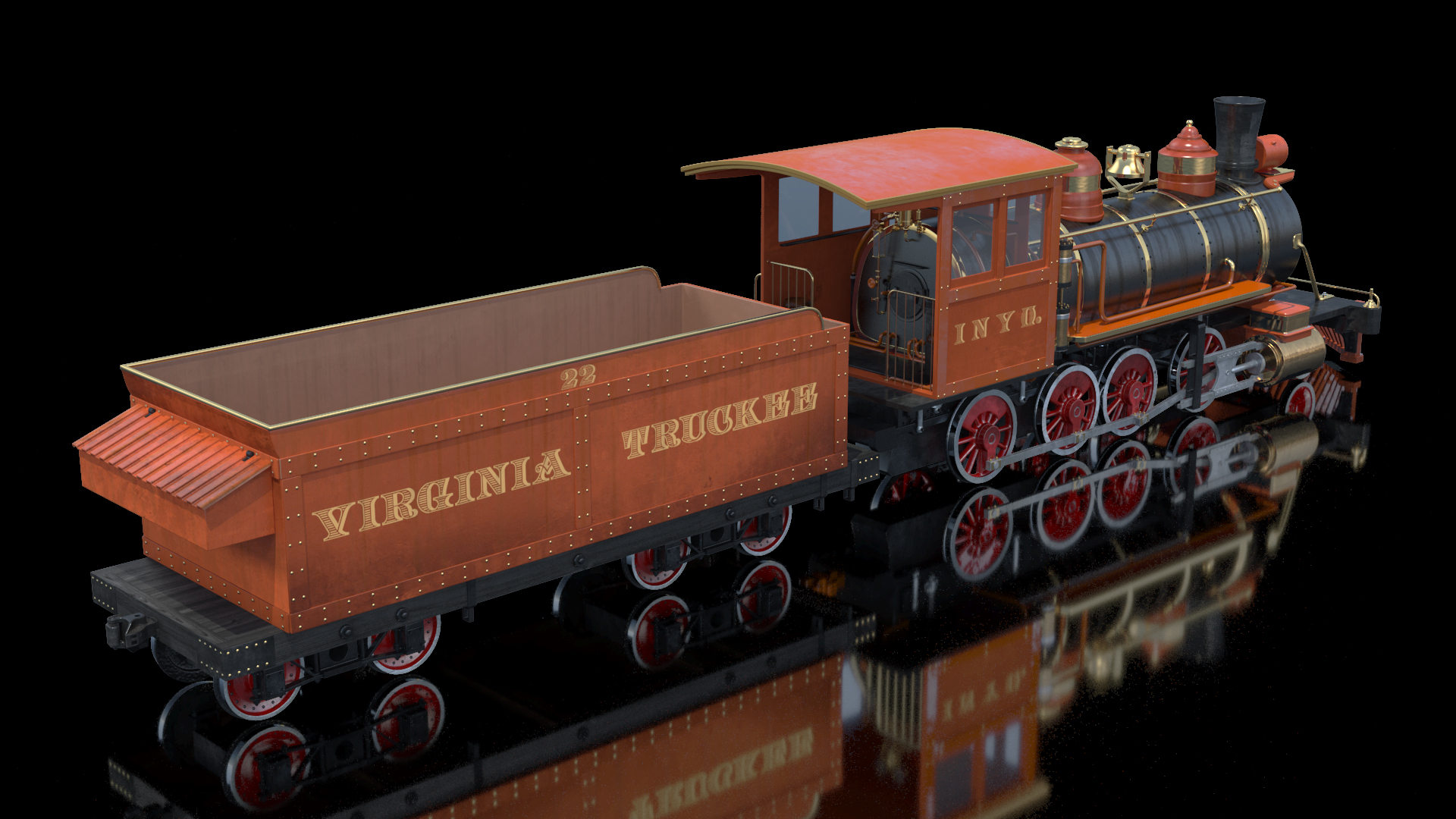 Steam Train And Freight Wagon 3D model