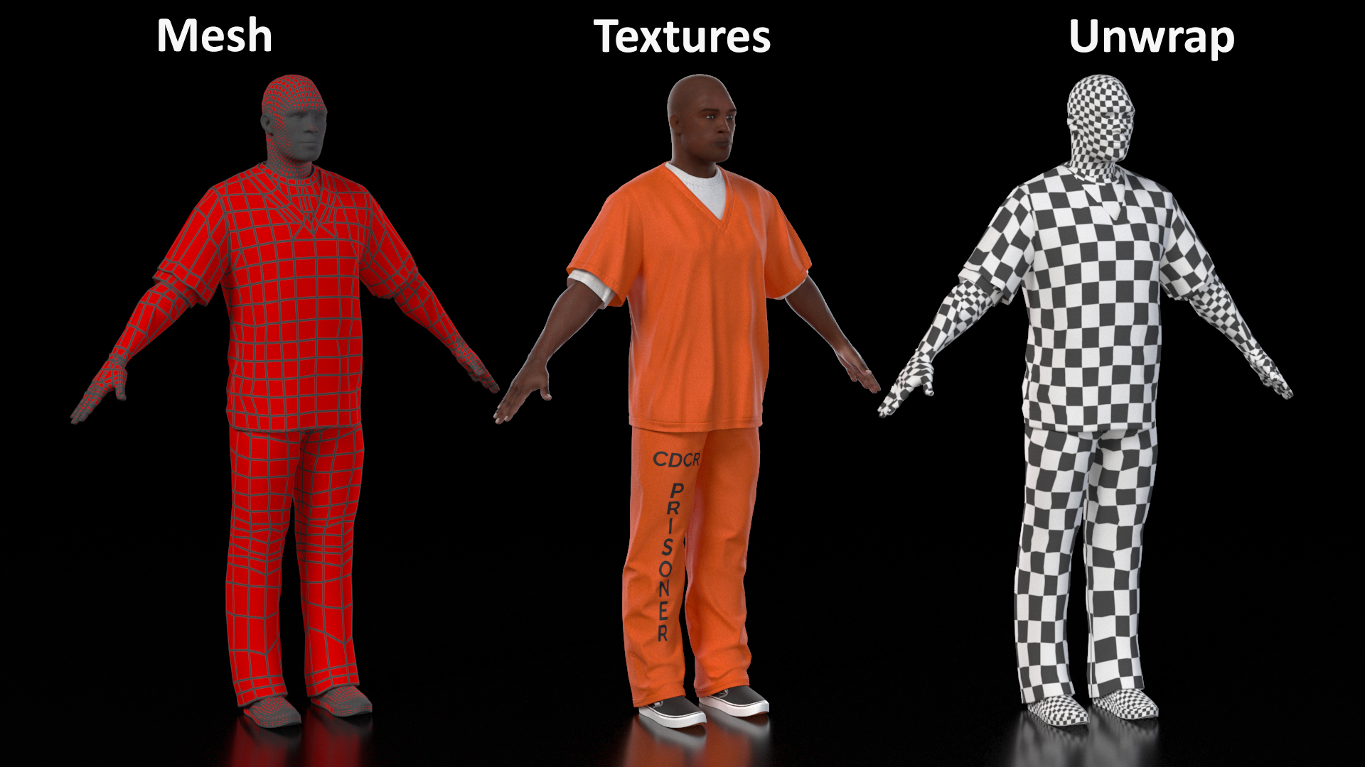 3D Black Male Prisoner A-Pose