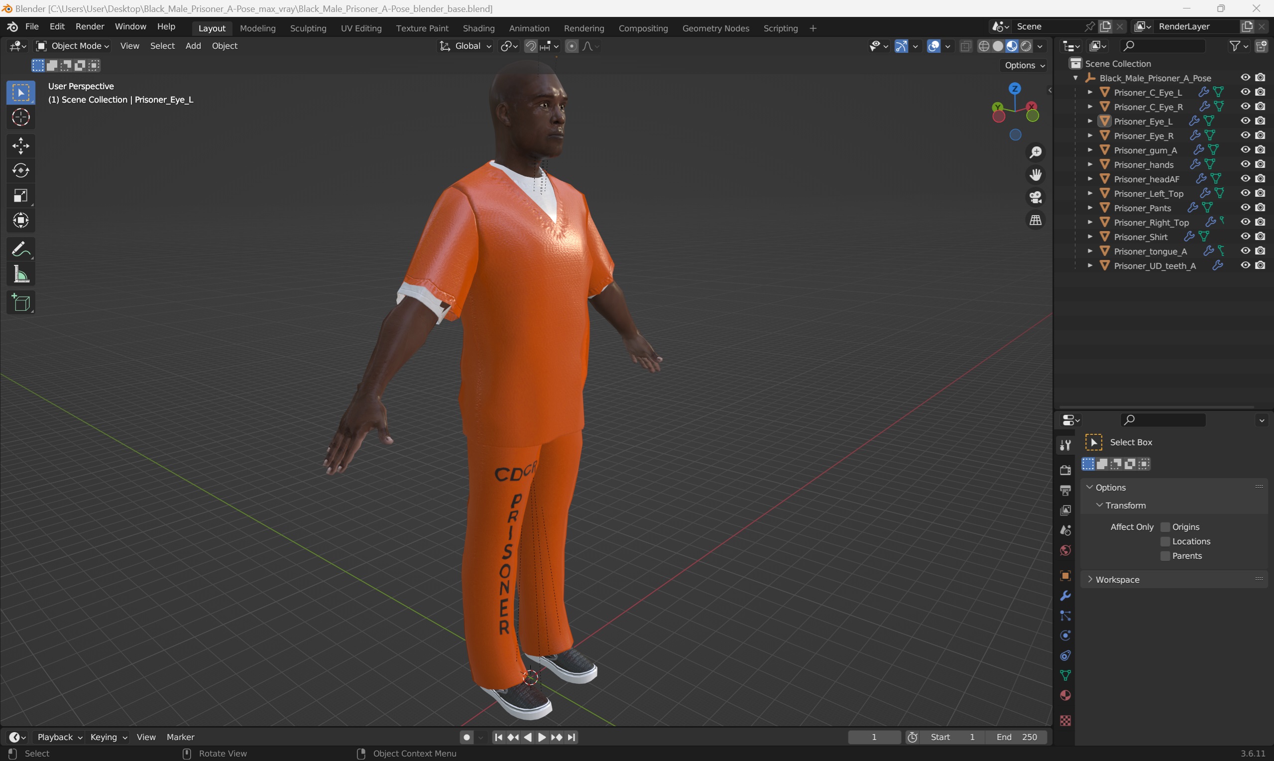 3D Black Male Prisoner A-Pose