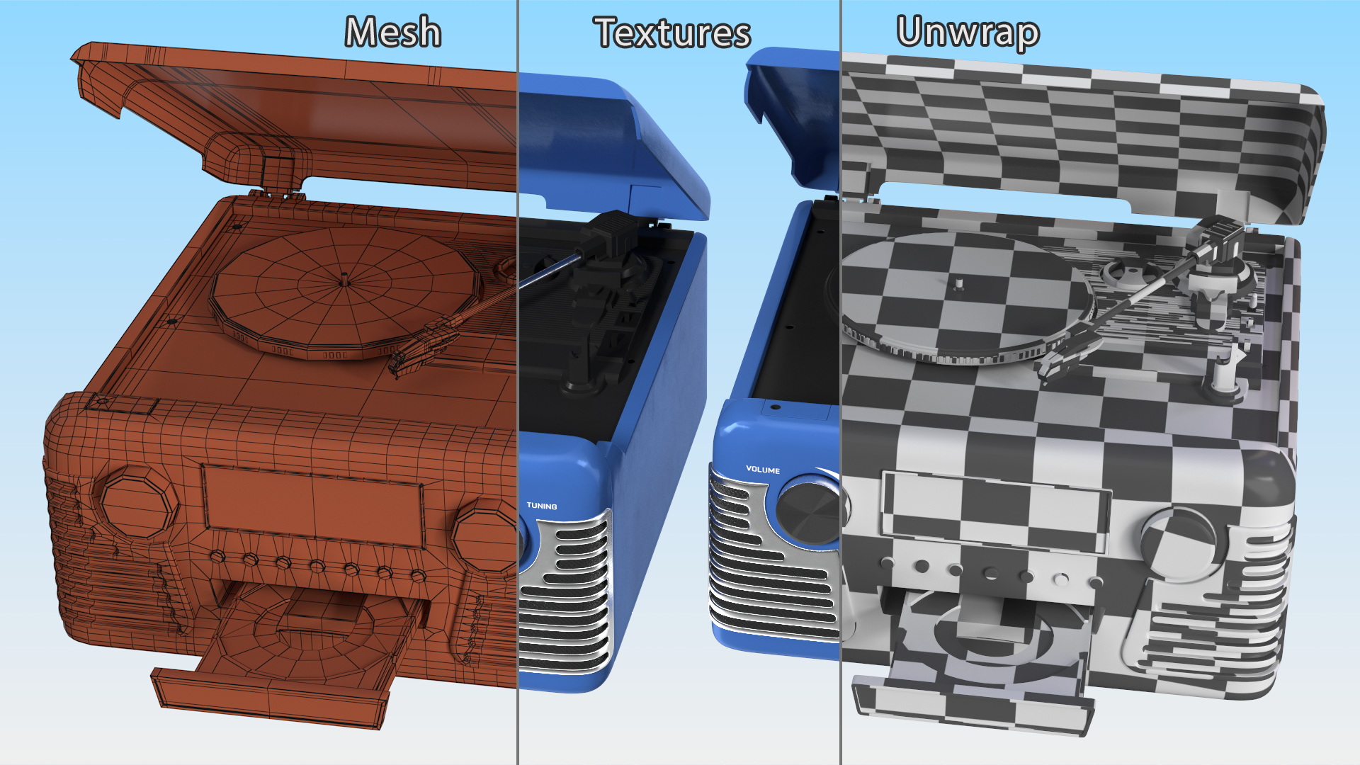 Victrola Blue Retro Turntable 3D model