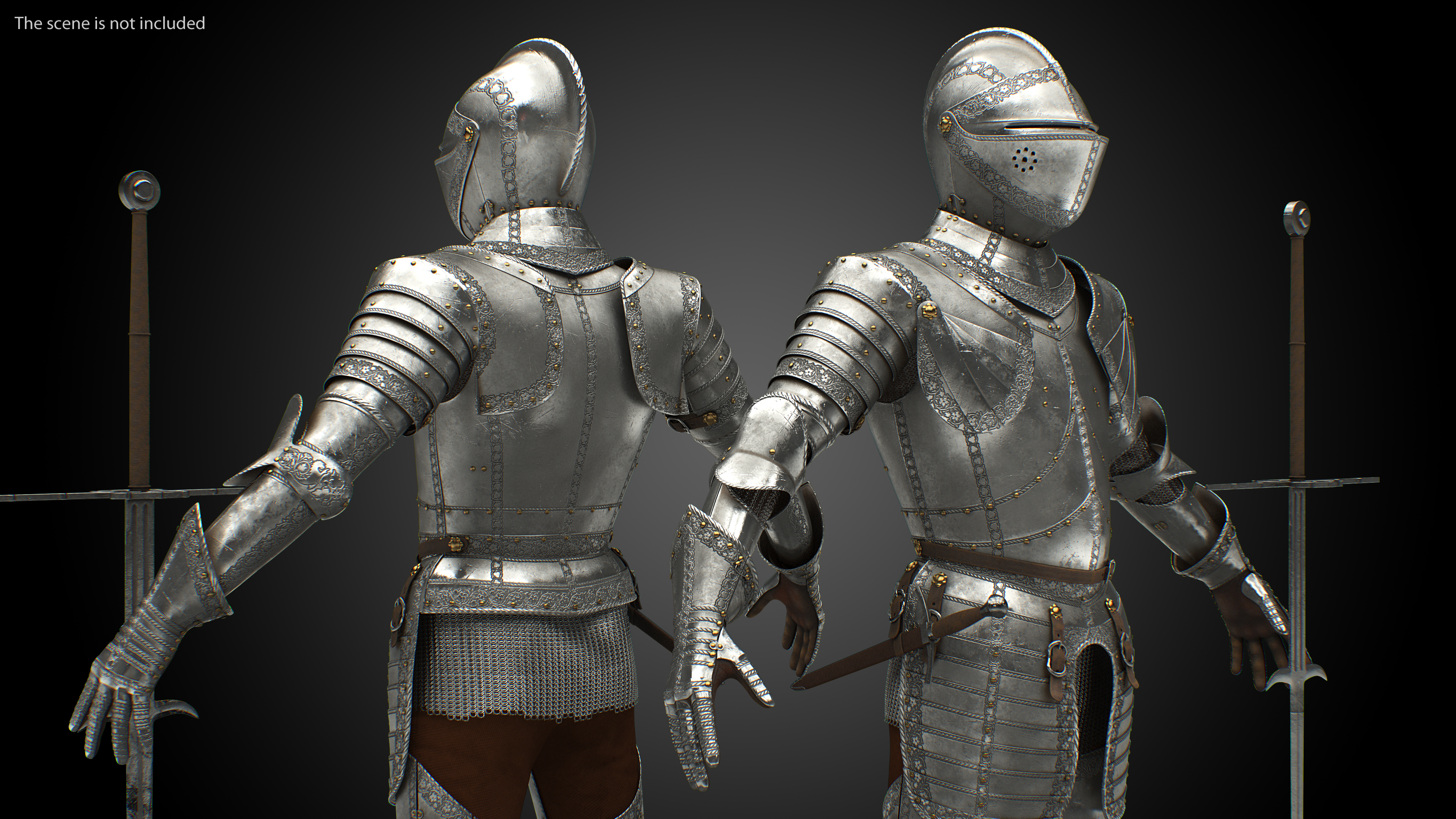 3D model Medieval Knight Plate Armor with Zweihander Rigged