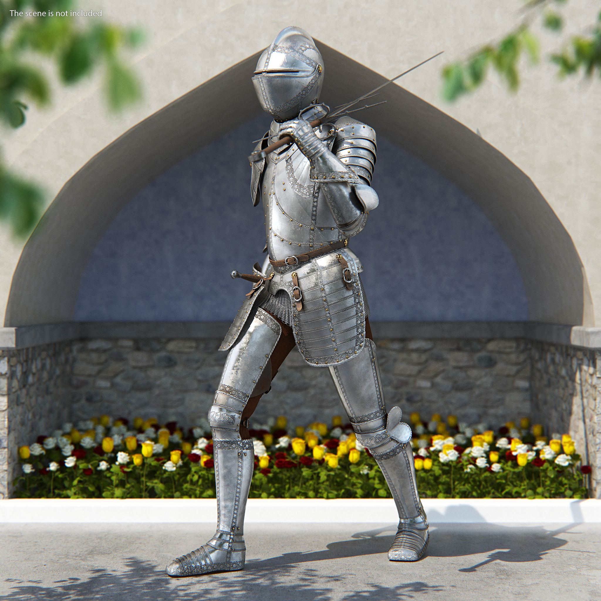 3D model Medieval Knight Plate Armor with Zweihander Rigged