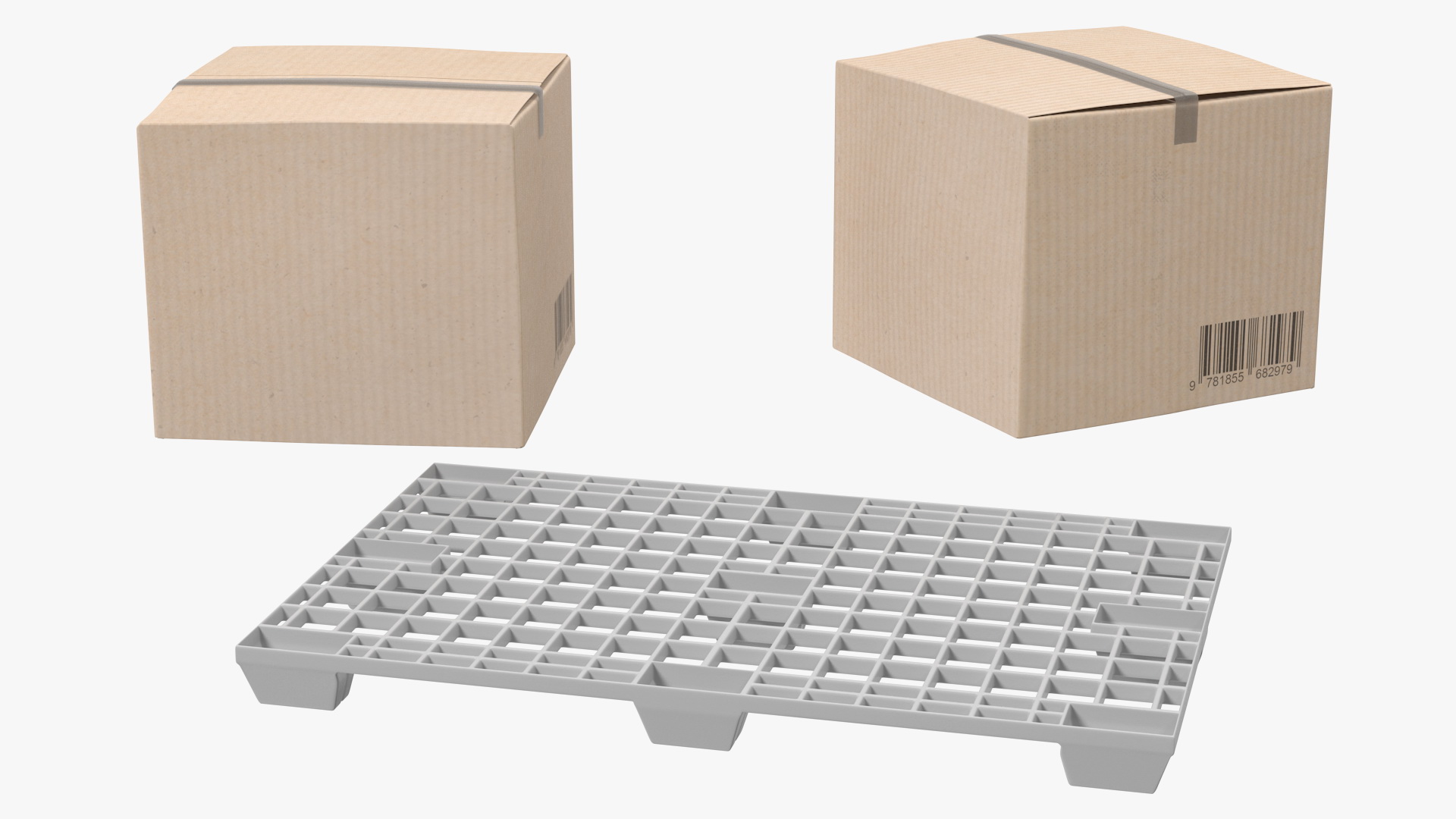 Warehouse Scale with Plastic Pallet and Parcels 3D