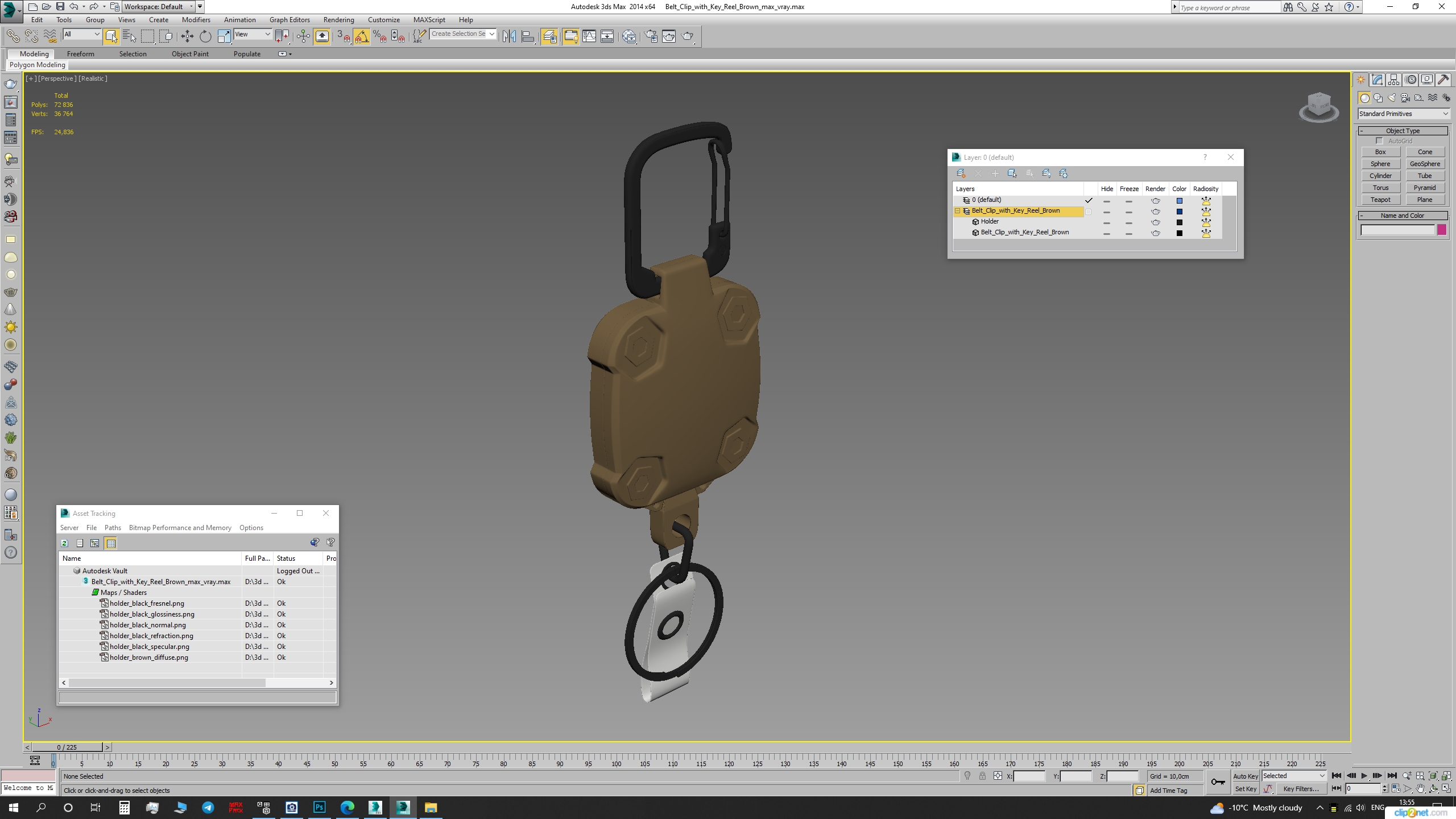 Belt Clip with Key Reel Brown 3D model