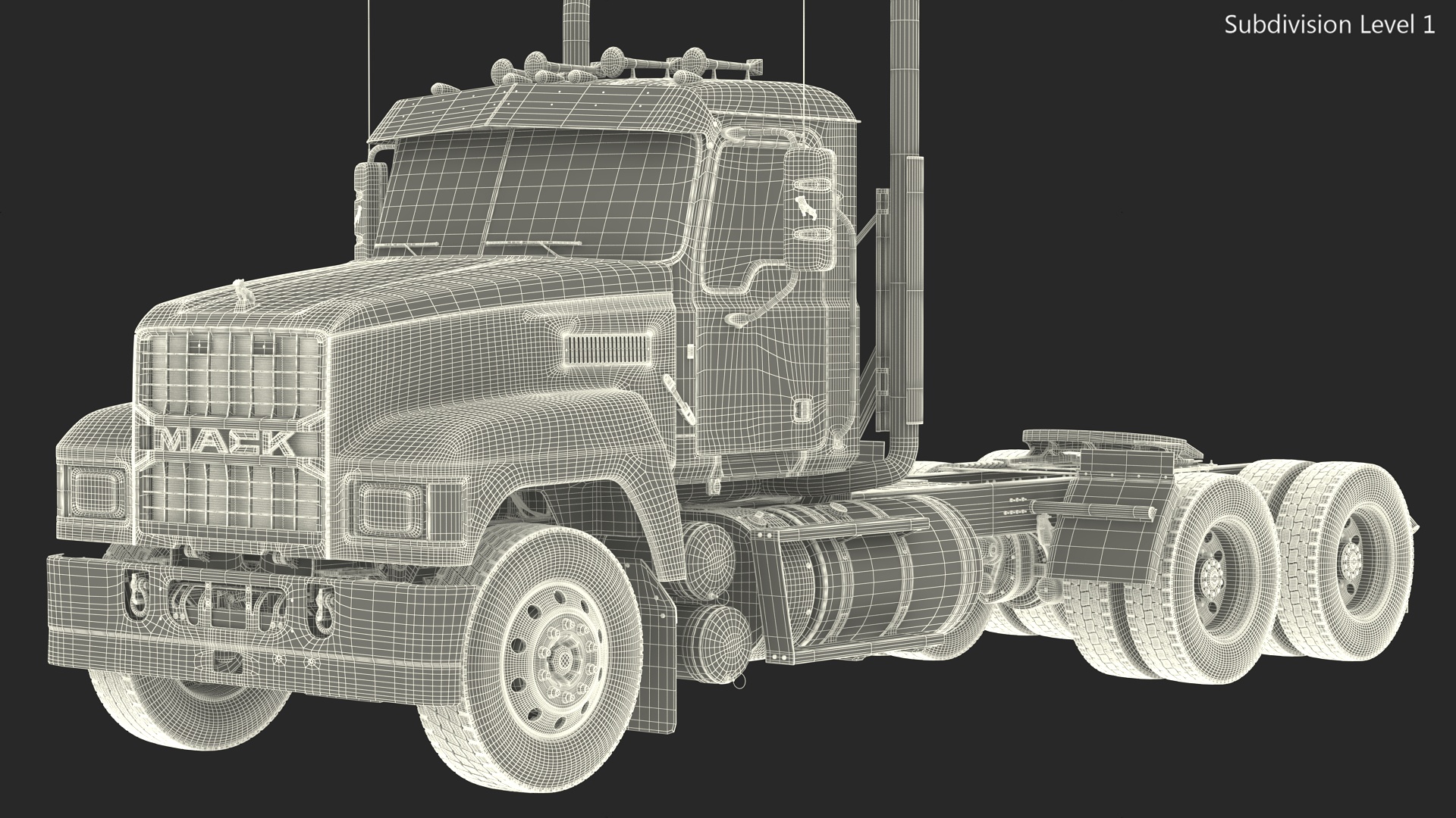 3D Semi Truck Mack Red Rigged