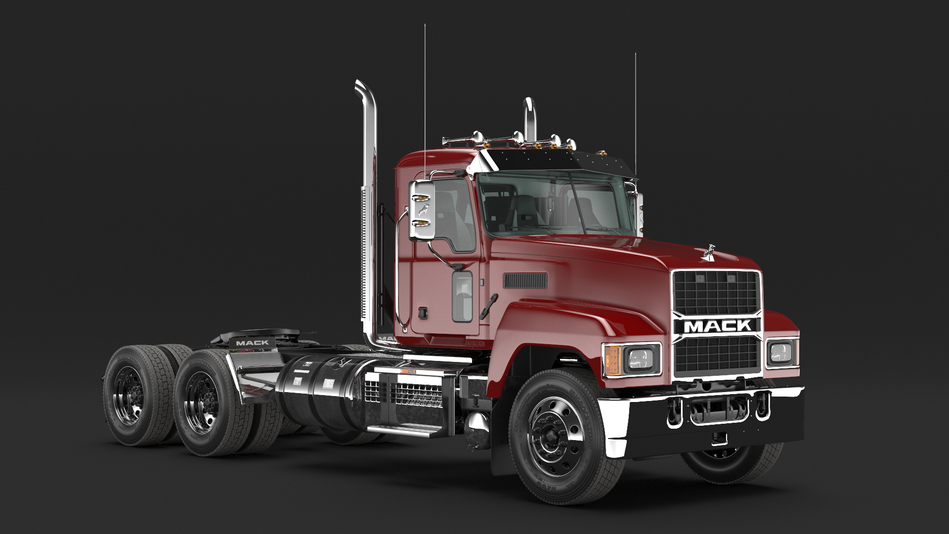 3D Semi Truck Mack Red Rigged