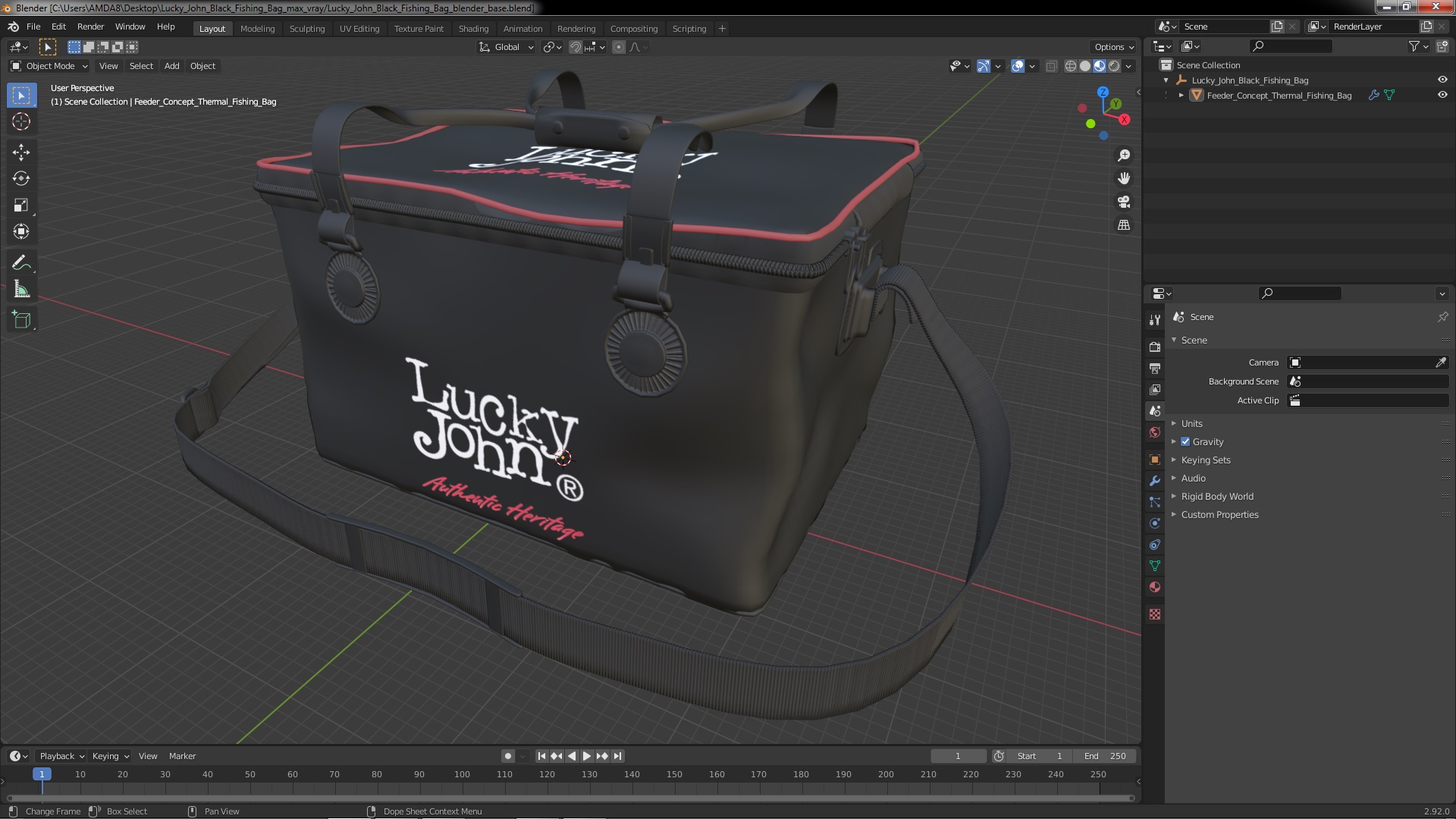 3D Lucky John Black Fishing Bag model