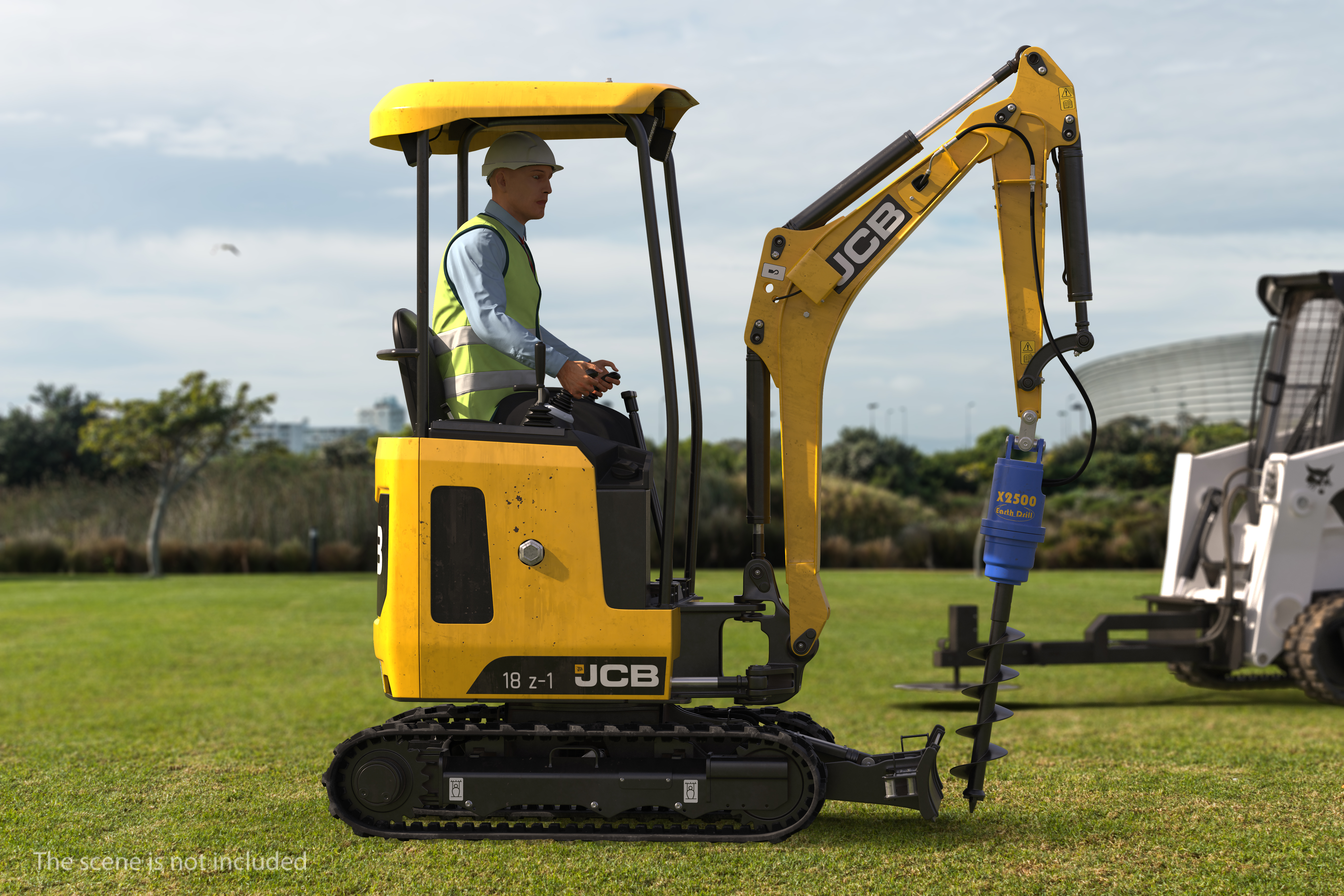 Mini Excavator JCB 18Z1 with Earth Drill X2500 Dirty 3D