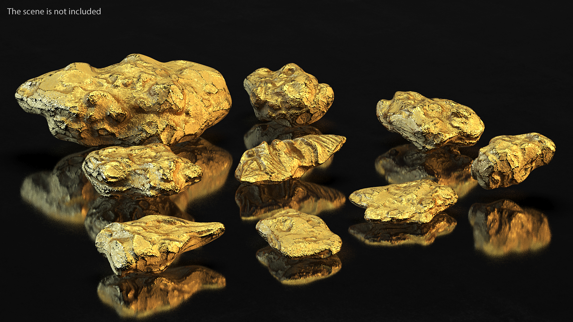 Gold Natural Minerals Stones Set 3D