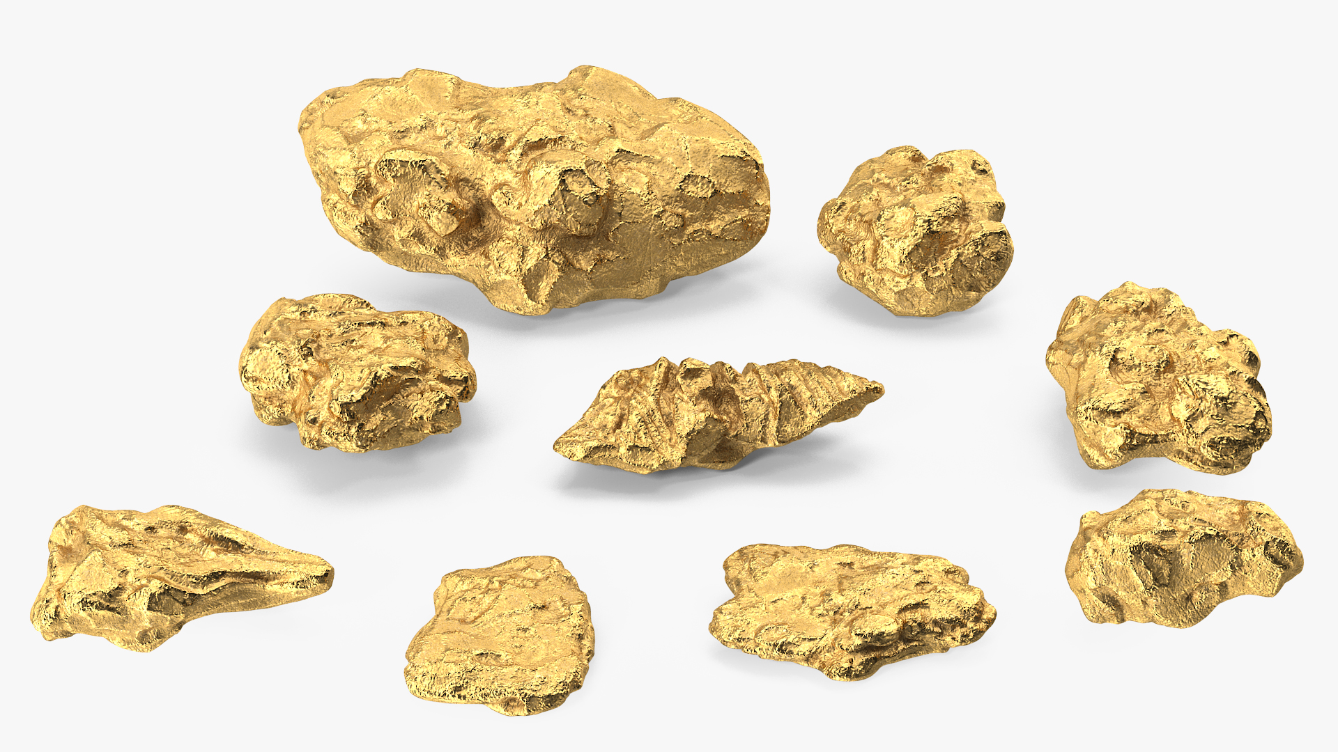 Gold Natural Minerals Stones Set 3D