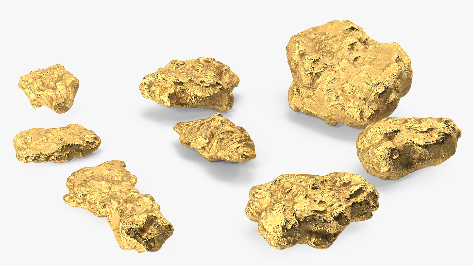 Gold Natural Minerals Stones Set 3D