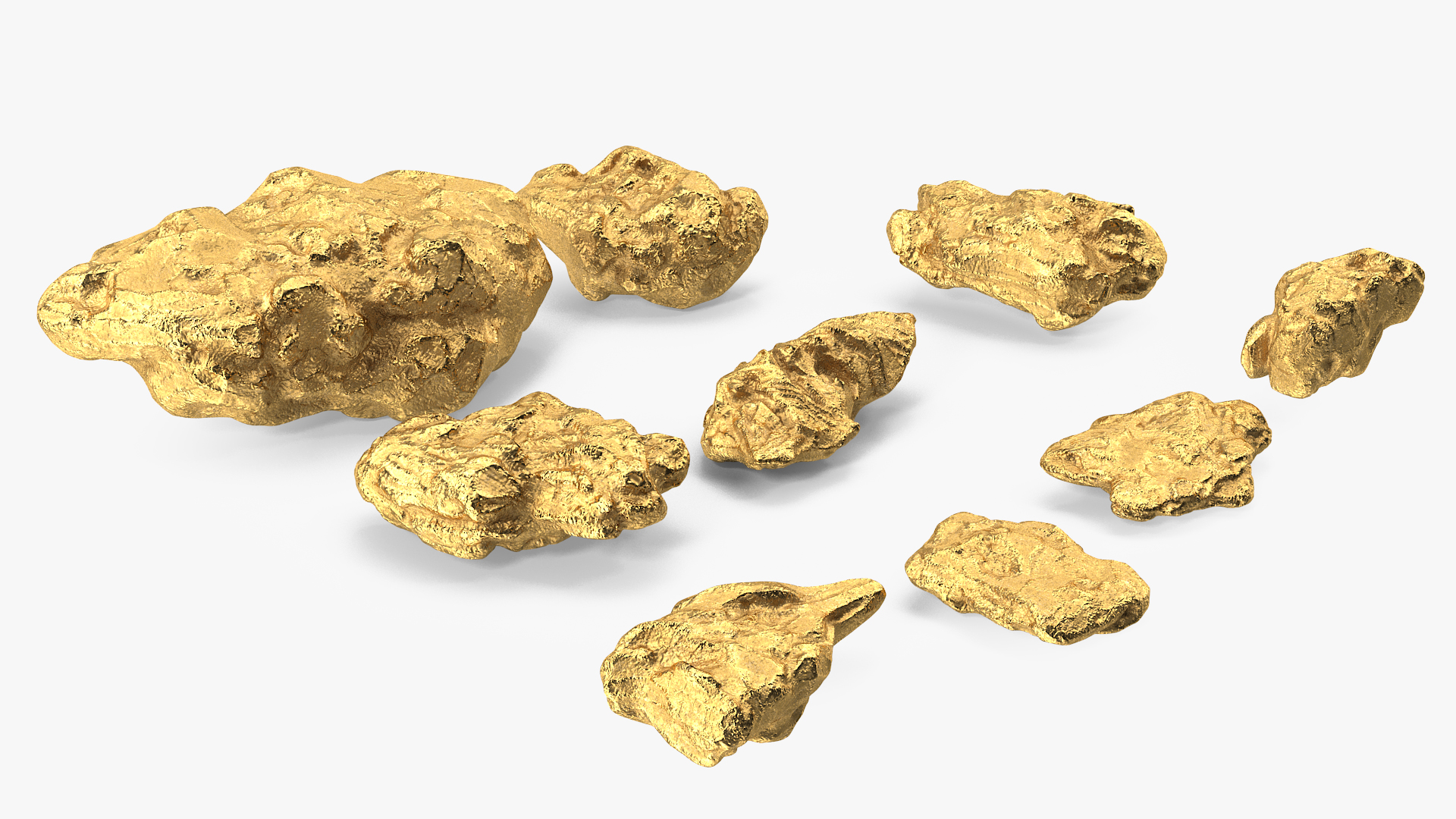 Gold Natural Minerals Stones Set 3D