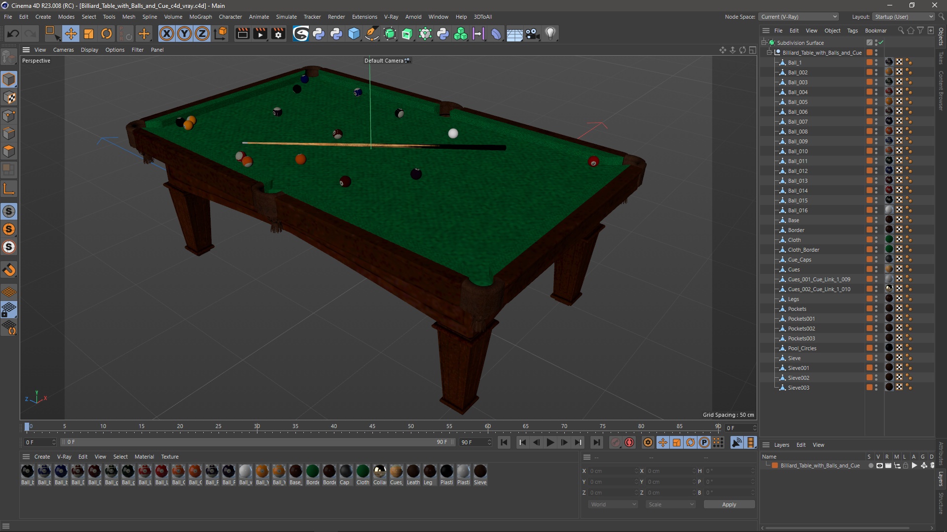 3D Billiard Table with Balls and Cue model