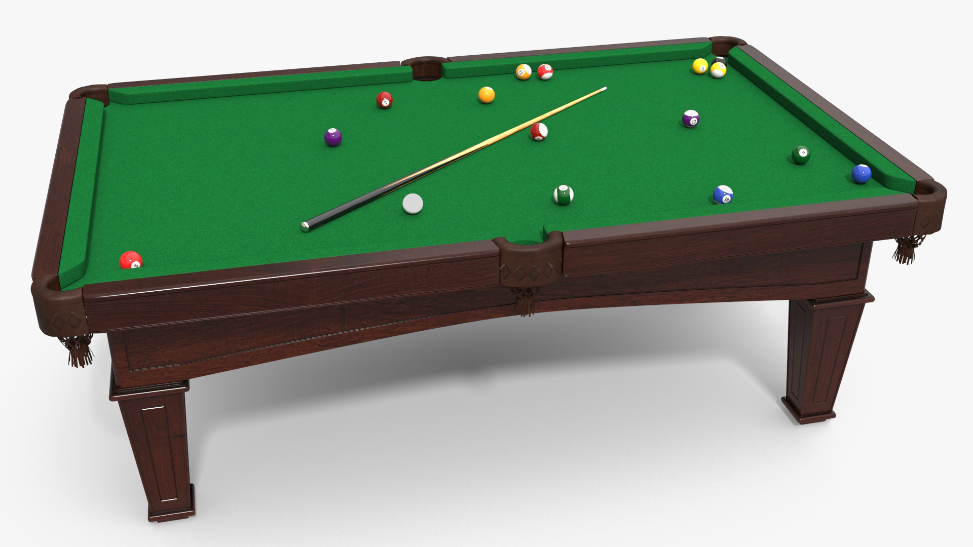 3D Billiard Table with Balls and Cue model