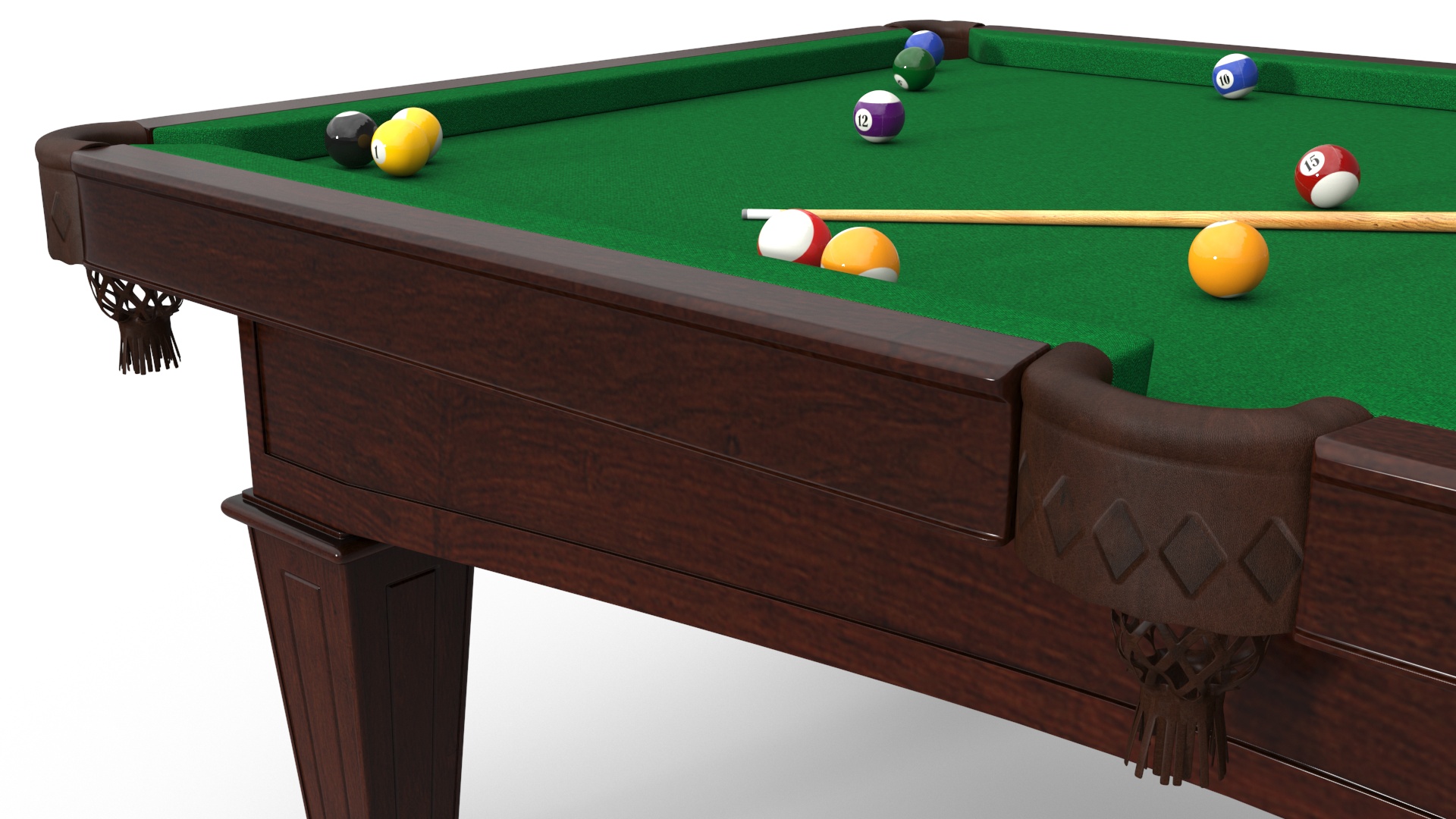 3D Billiard Table with Balls and Cue model