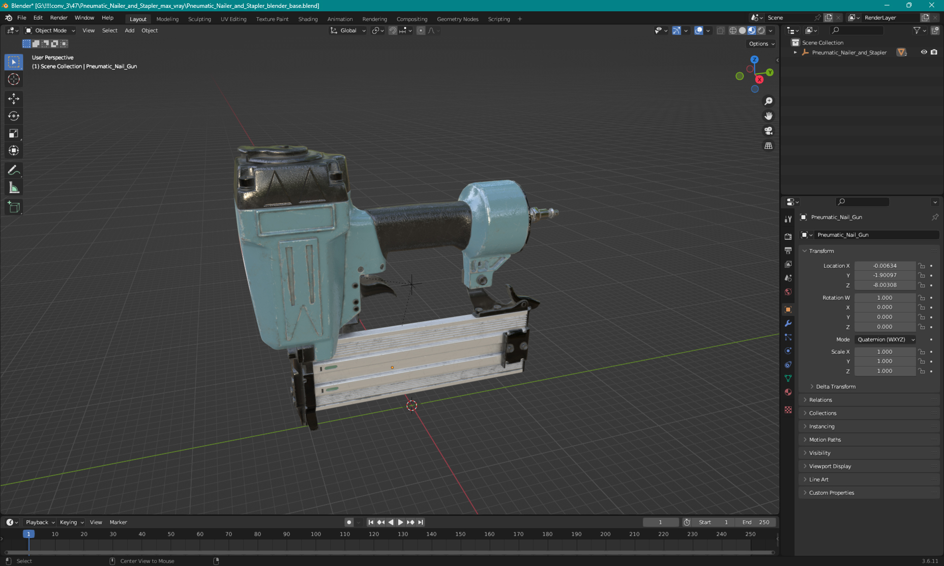 3D Pneumatic Nailer and Stapler model