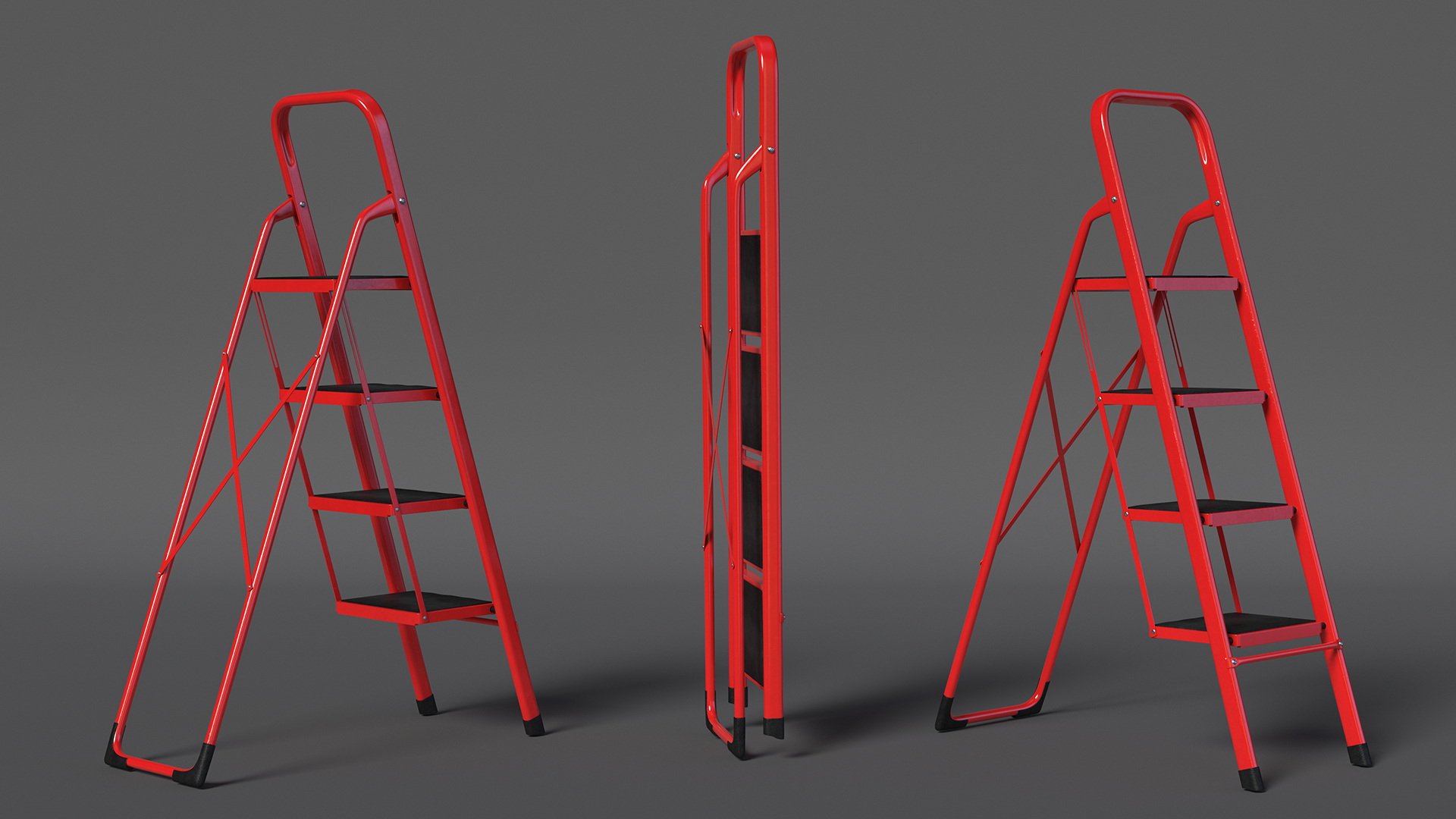 3D 4 Step Ladder for Home Folded Rigged