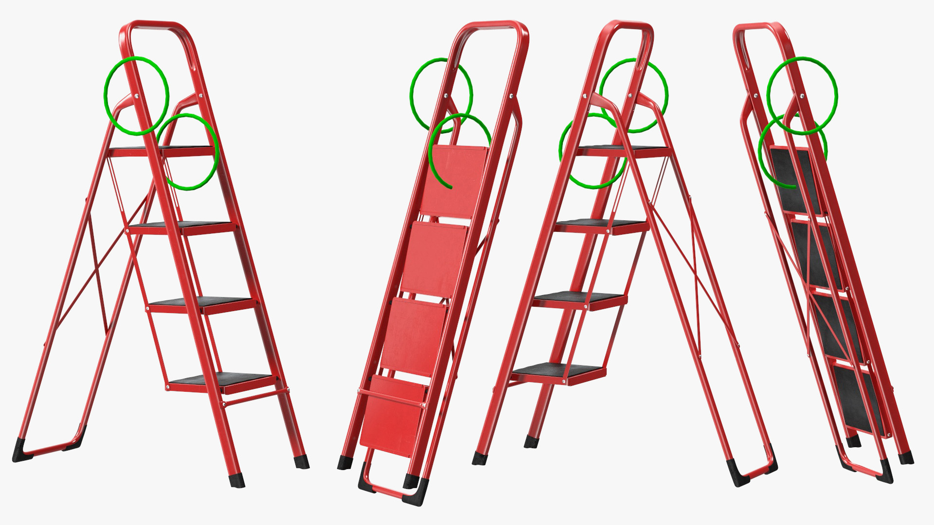 3D 4 Step Ladder for Home Folded Rigged