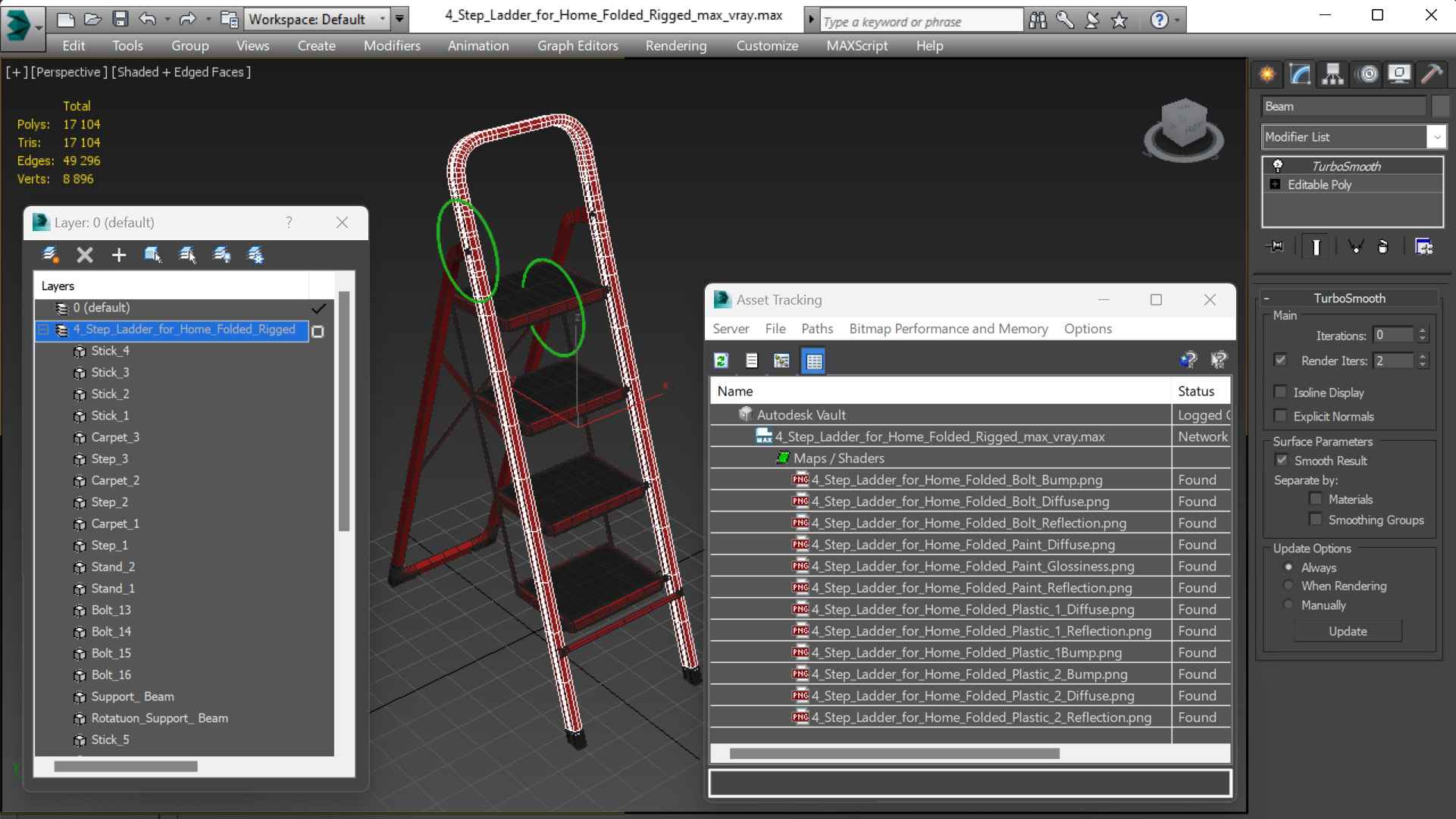 3D 4 Step Ladder for Home Folded Rigged