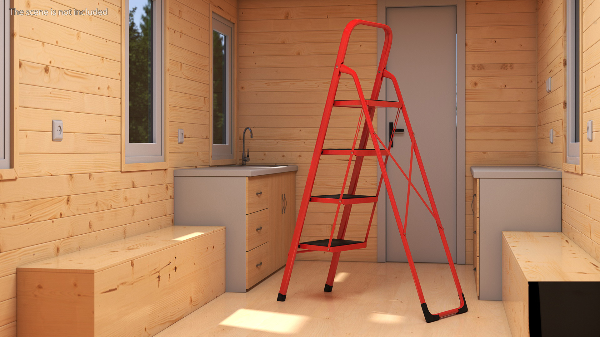 3D 4 Step Ladder for Home Folded Rigged