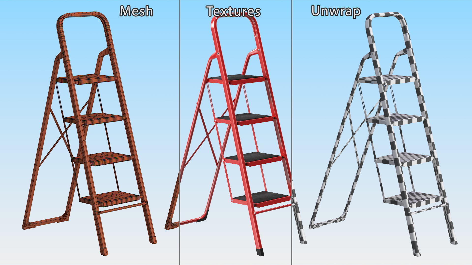 3D 4 Step Ladder for Home Folded Rigged