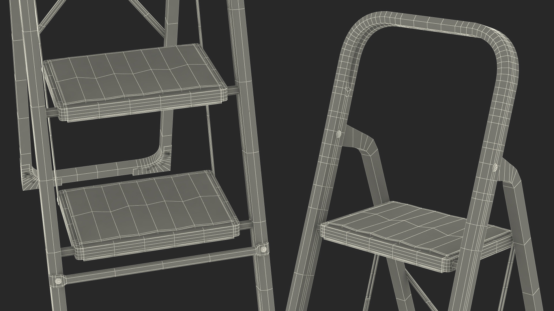 3D 4 Step Ladder for Home Folded Rigged