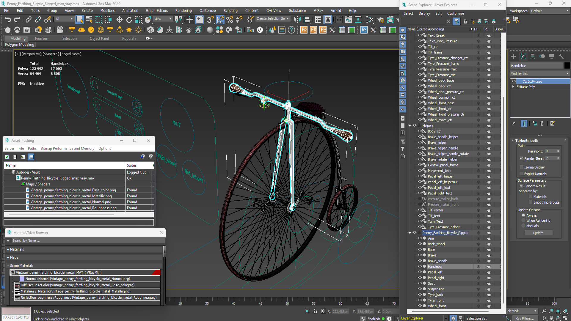 Penny Farthing Bicycle Rigged 3D model