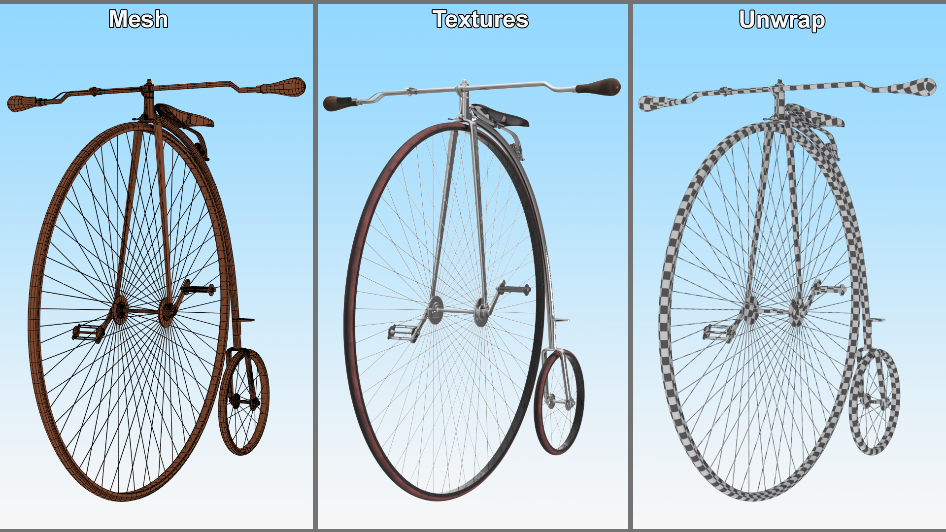 Penny Farthing Bicycle Rigged 3D model