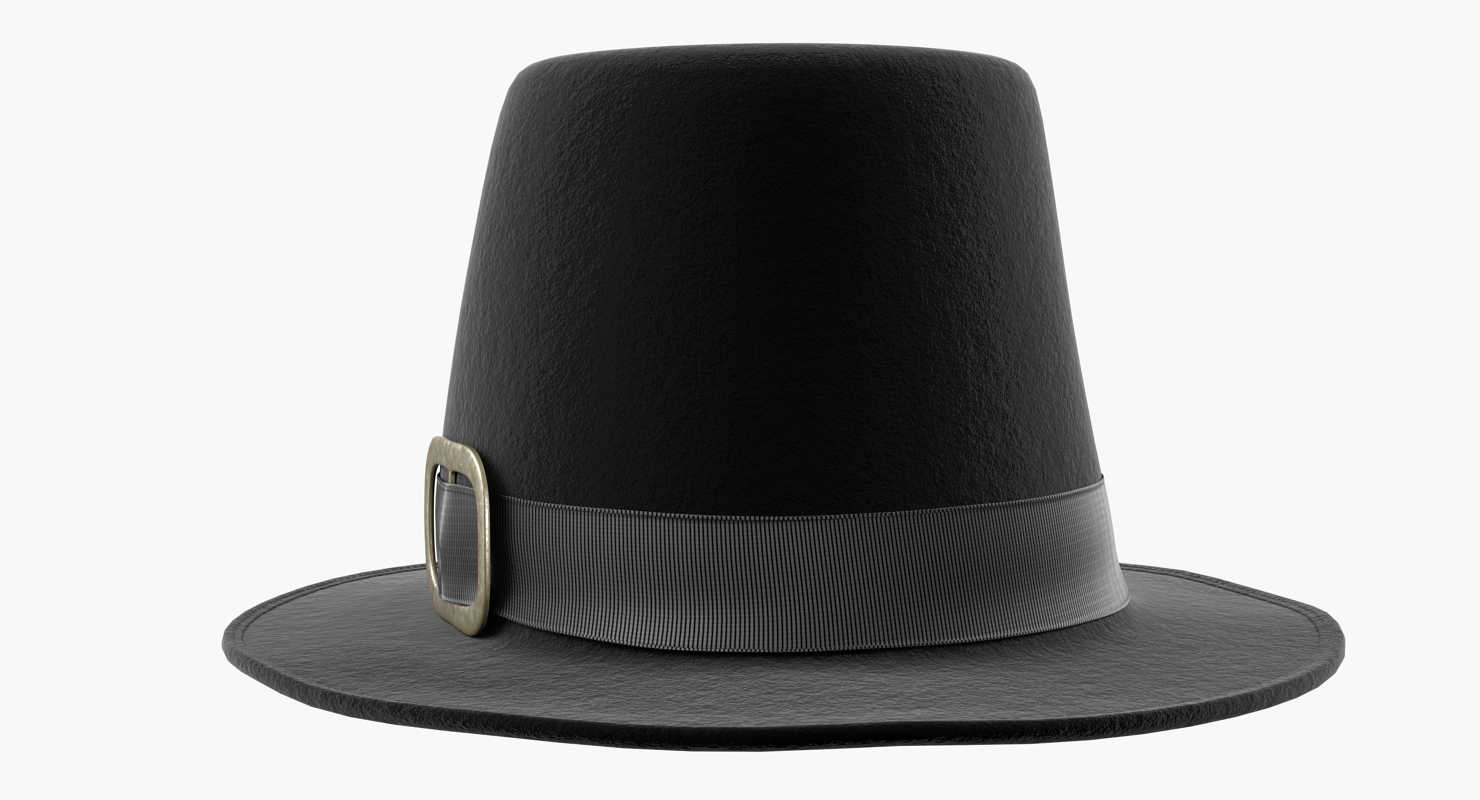 Black Pilgrim Costume Hat with Buckle 3D