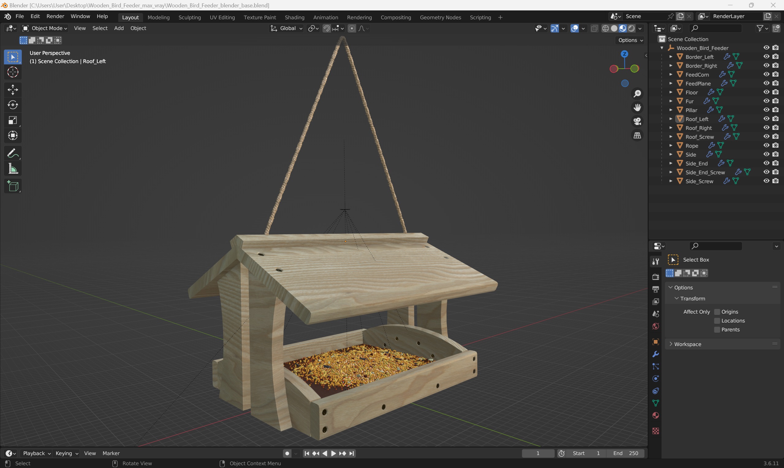 3D Wooden Bird Feeder model