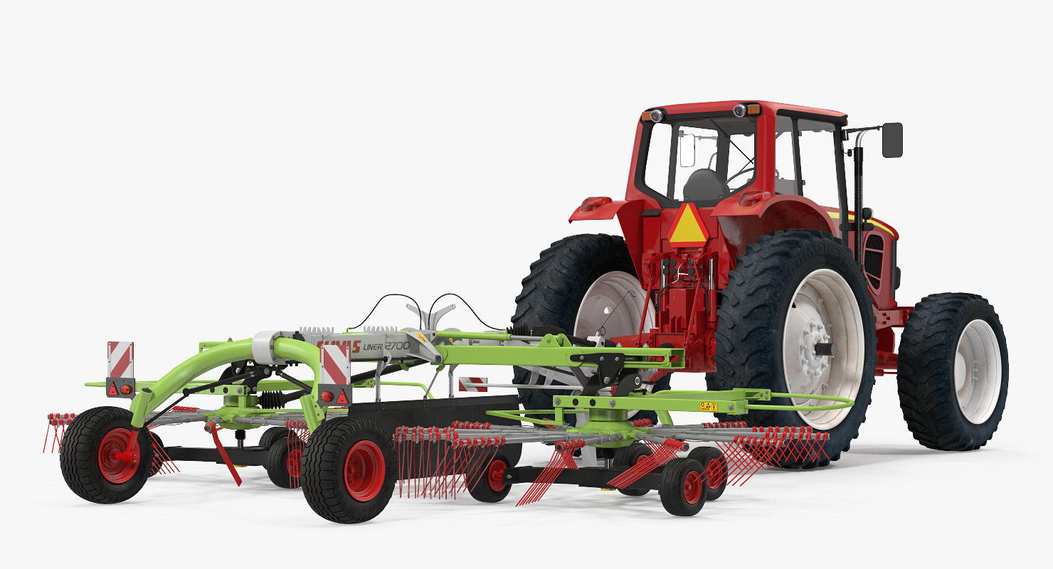 3D model Tractor with Twin Rotor Rake Claas Liner 2700