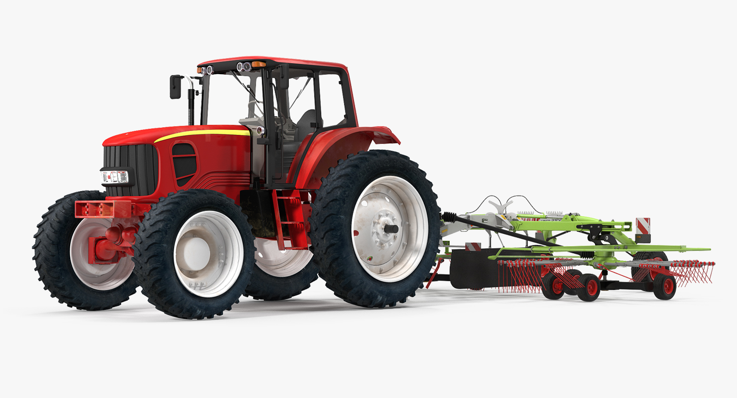 3D model Tractor with Twin Rotor Rake Claas Liner 2700