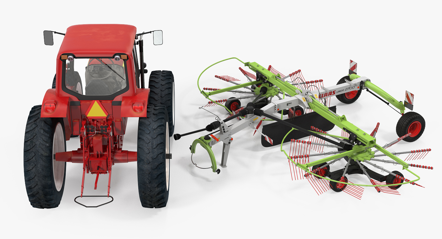 3D model Tractor with Twin Rotor Rake Claas Liner 2700