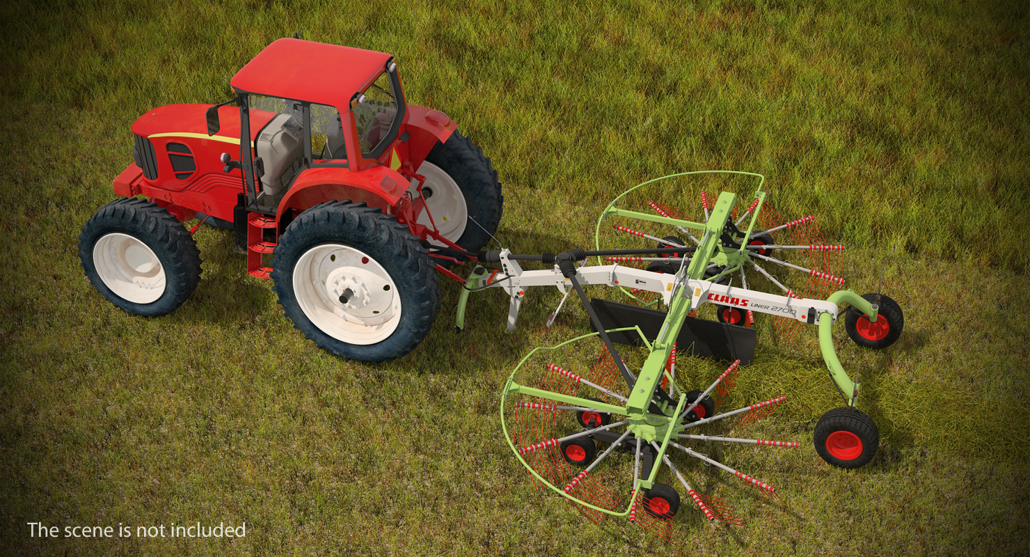 3D model Tractor with Twin Rotor Rake Claas Liner 2700