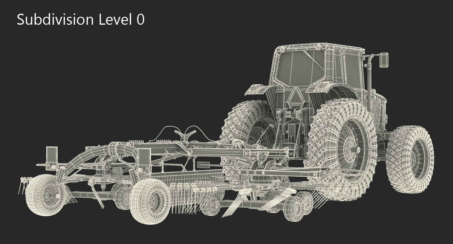 3D model Tractor with Twin Rotor Rake Claas Liner 2700