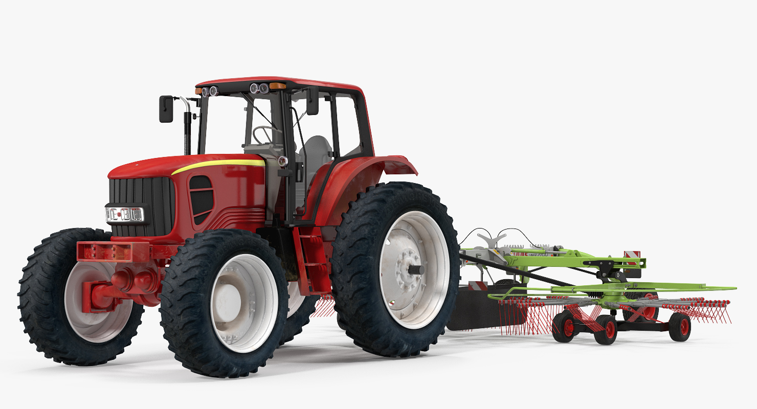 3D model Tractor with Twin Rotor Rake Claas Liner 2700