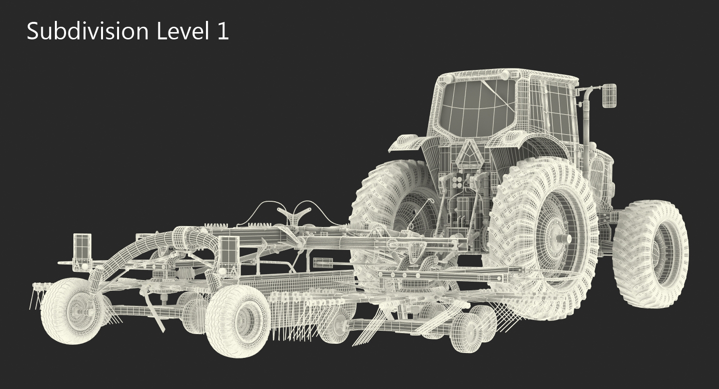 3D model Tractor with Twin Rotor Rake Claas Liner 2700