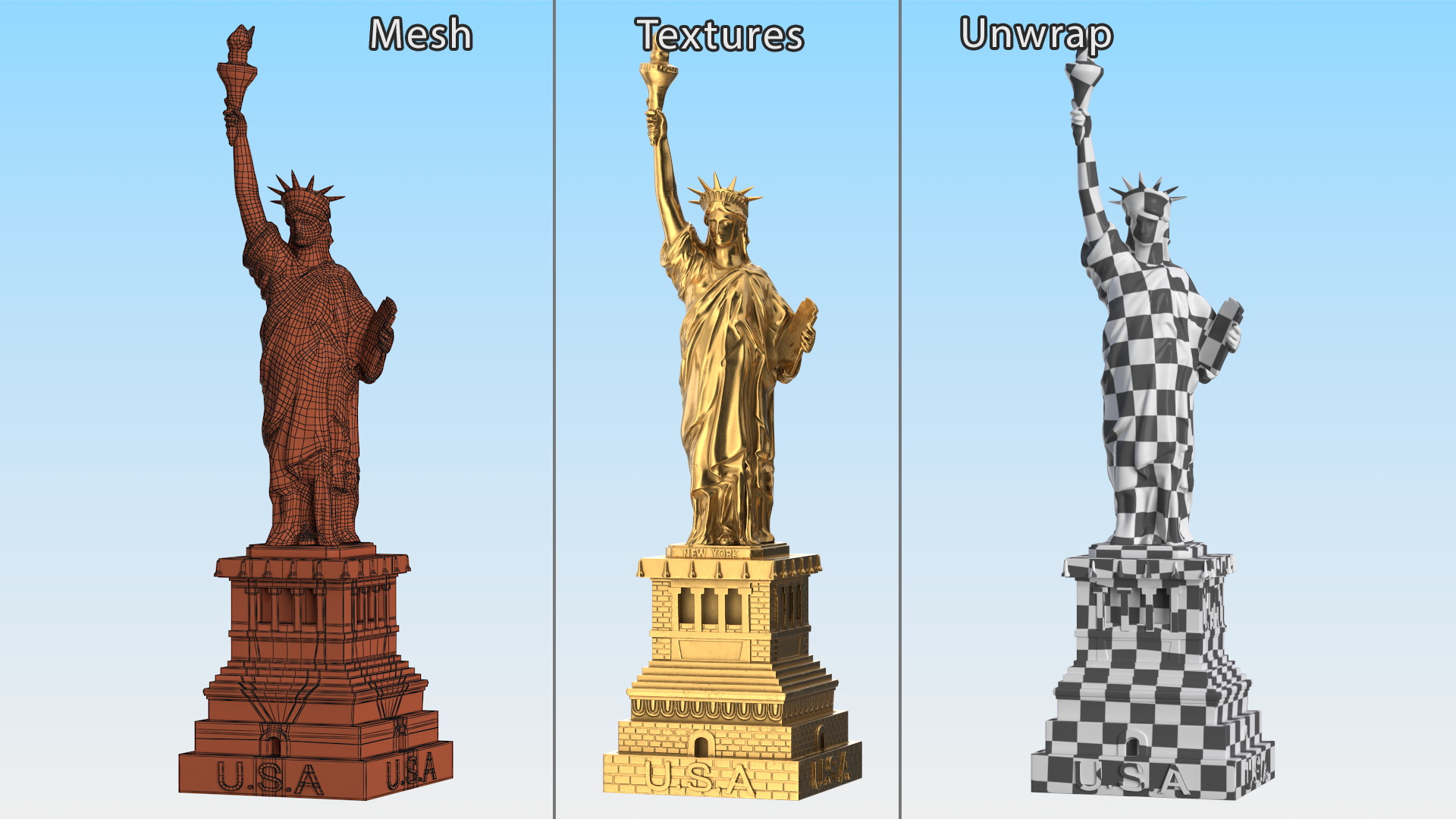 Golden Statue of Liberty Statuette 3D model