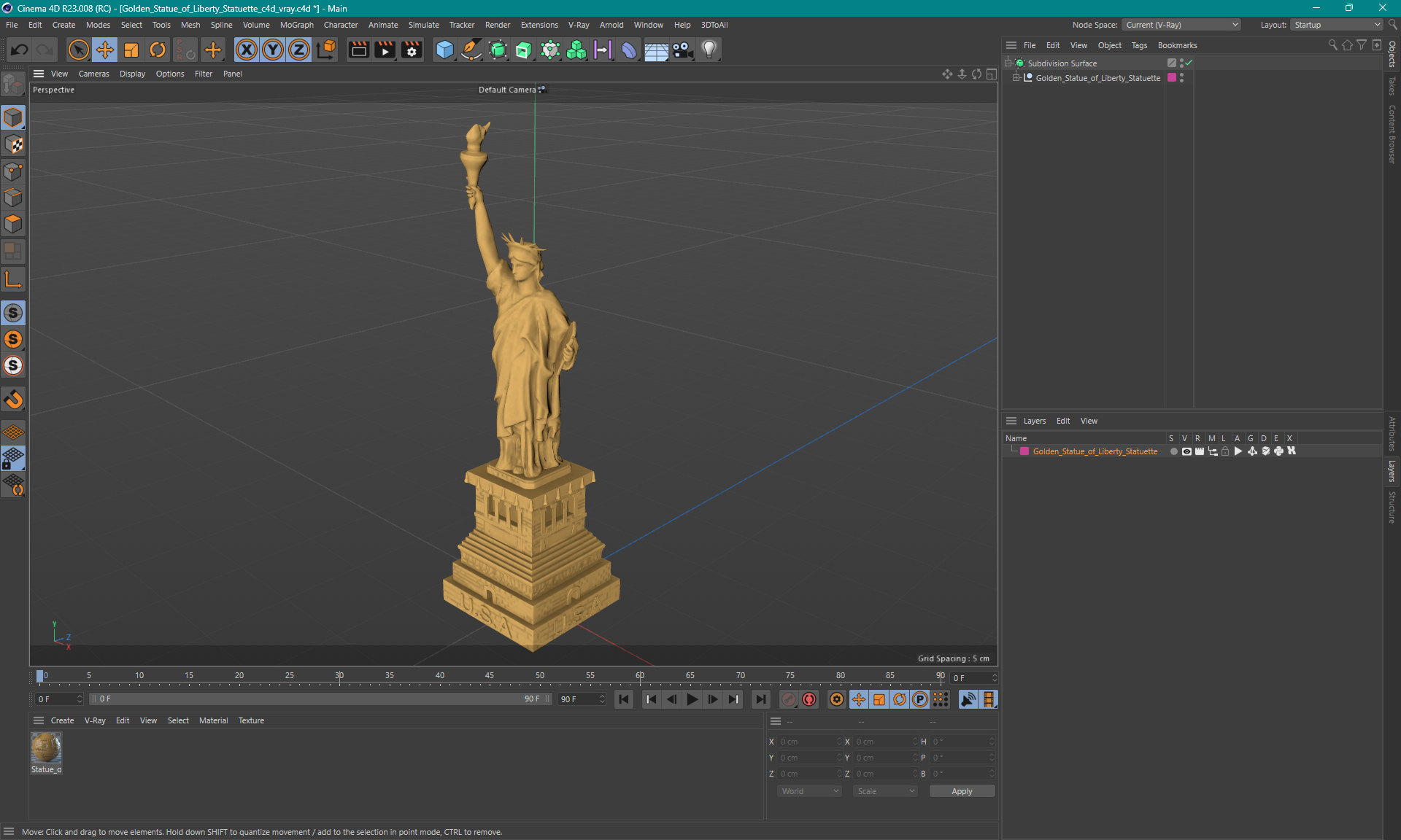 Golden Statue of Liberty Statuette 3D model