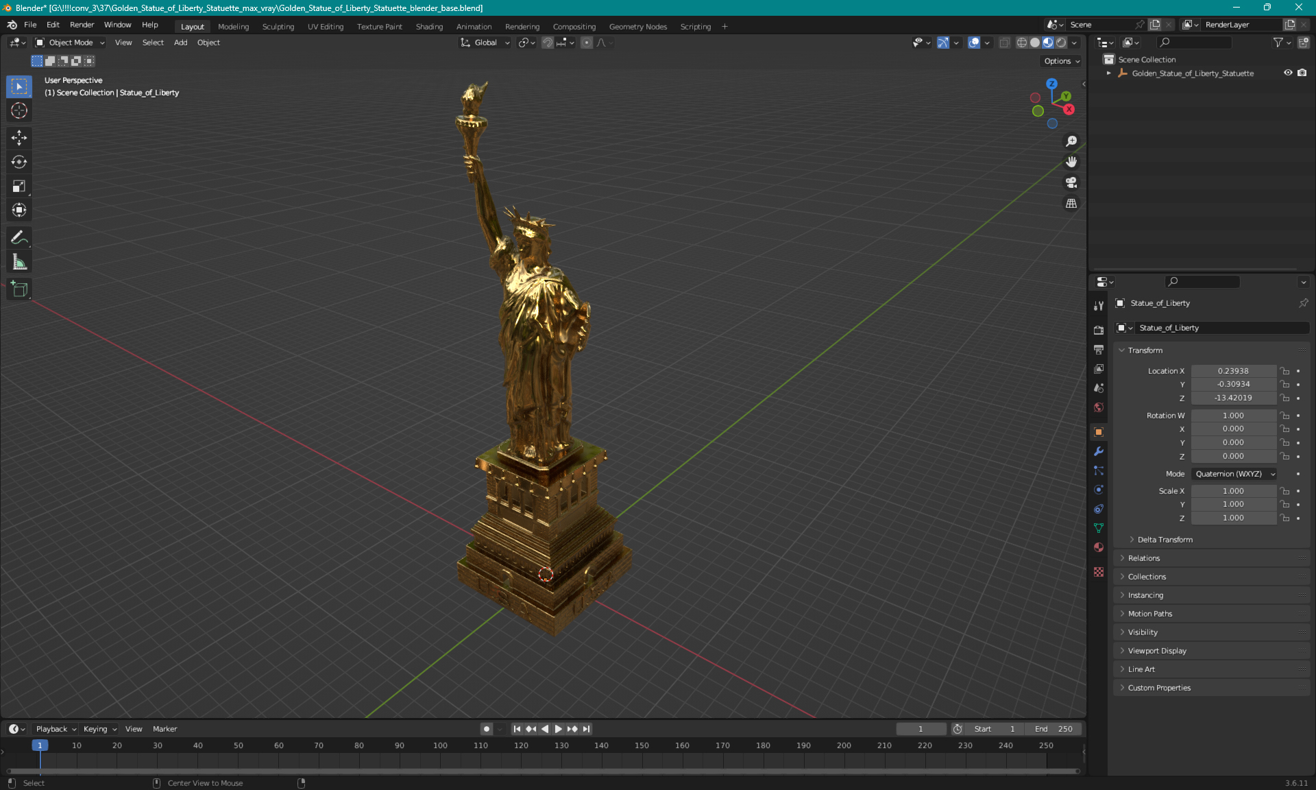 Golden Statue of Liberty Statuette 3D model