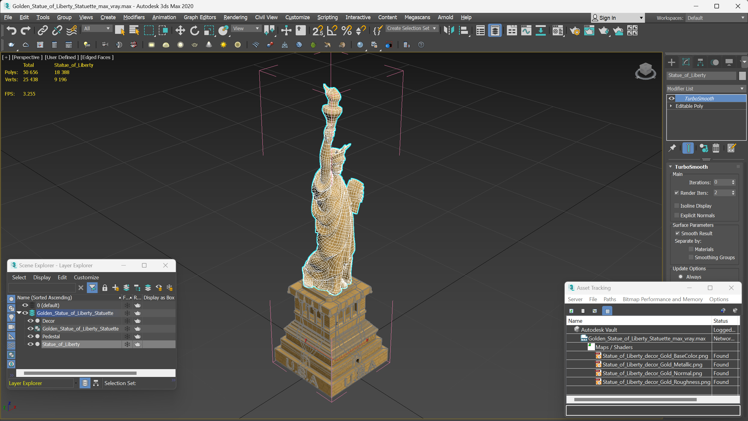 Golden Statue of Liberty Statuette 3D model