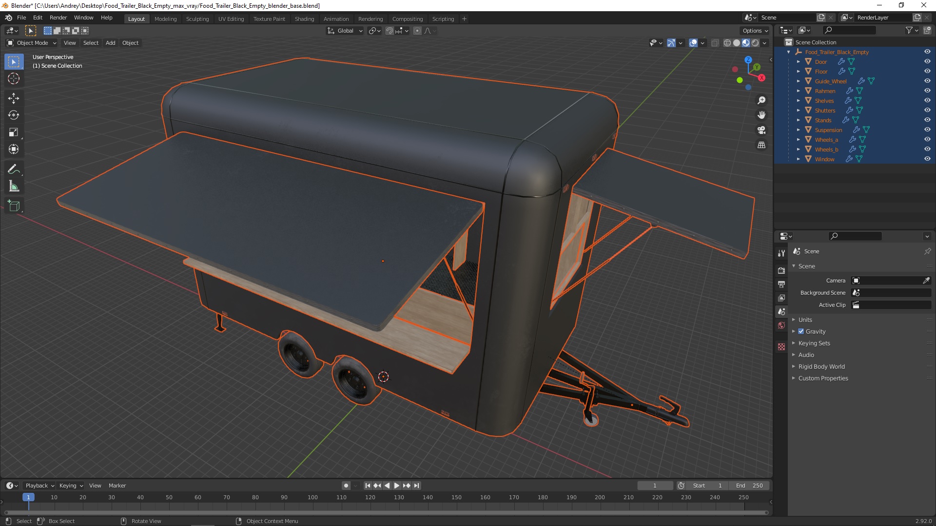 Food Trailer Black Empty 3D model