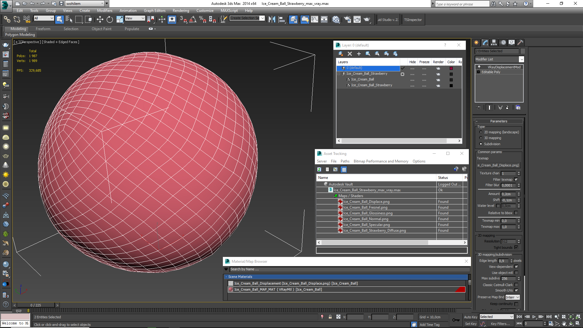 3D model Ice Cream Ball Strawberry