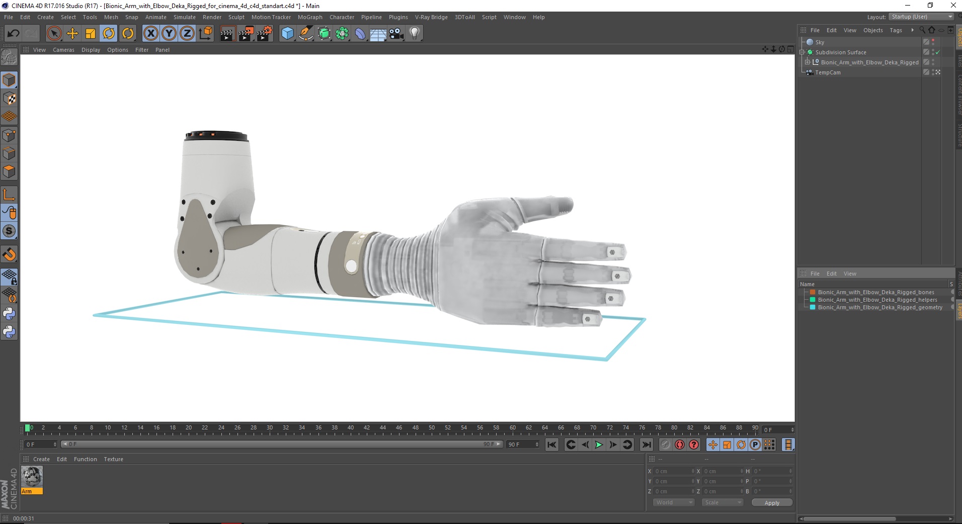 Bionic Arm with Elbow Deka Rigged for Cinema 4D 3D