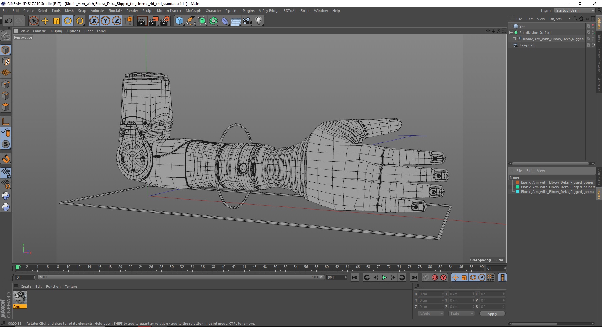 Bionic Arm with Elbow Deka Rigged for Cinema 4D 3D