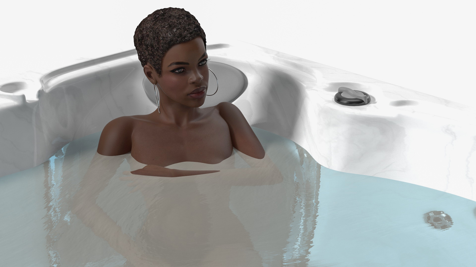 Nude Dark Skin Woman in Large Hot Tub Rigged 3D model