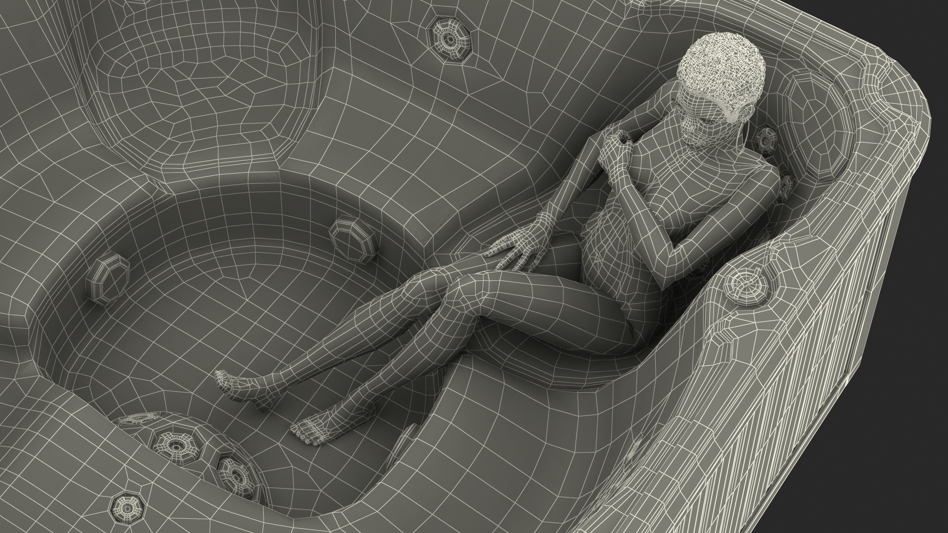 Nude Dark Skin Woman in Large Hot Tub Rigged 3D model