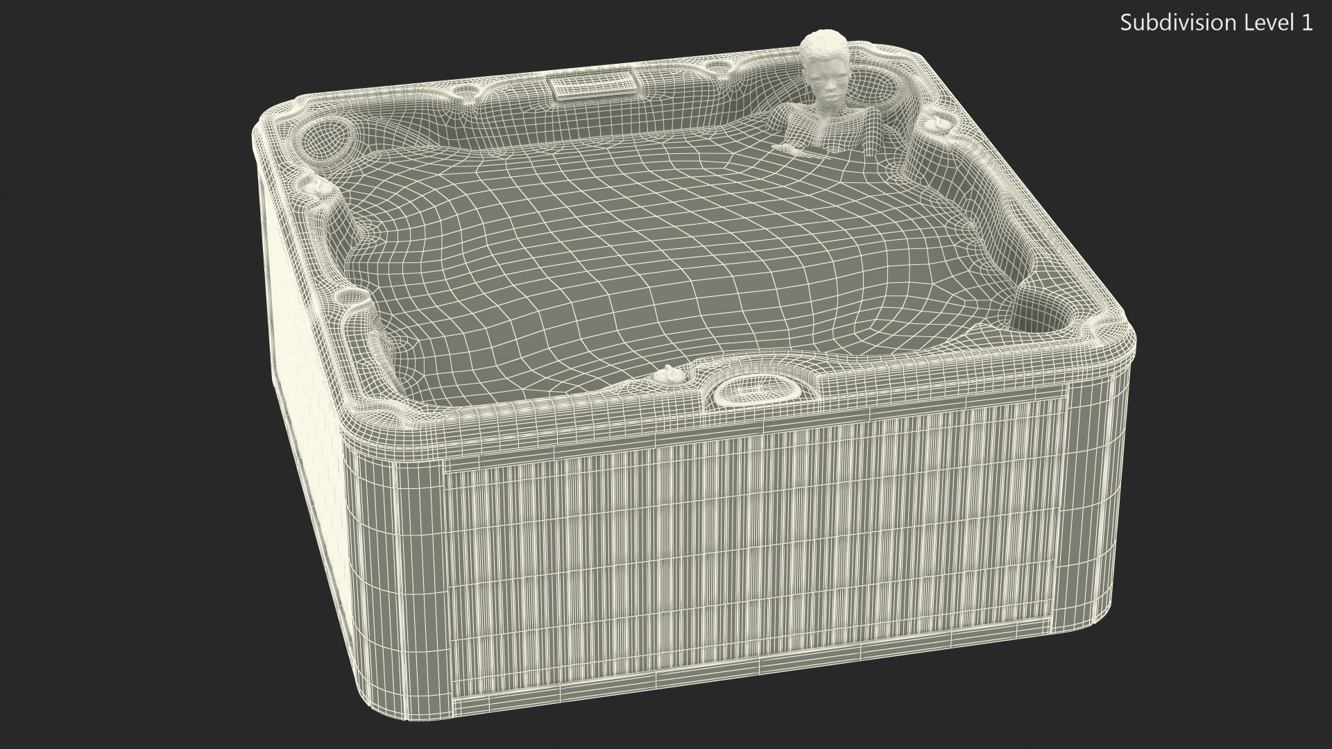 Nude Dark Skin Woman in Large Hot Tub Rigged 3D model