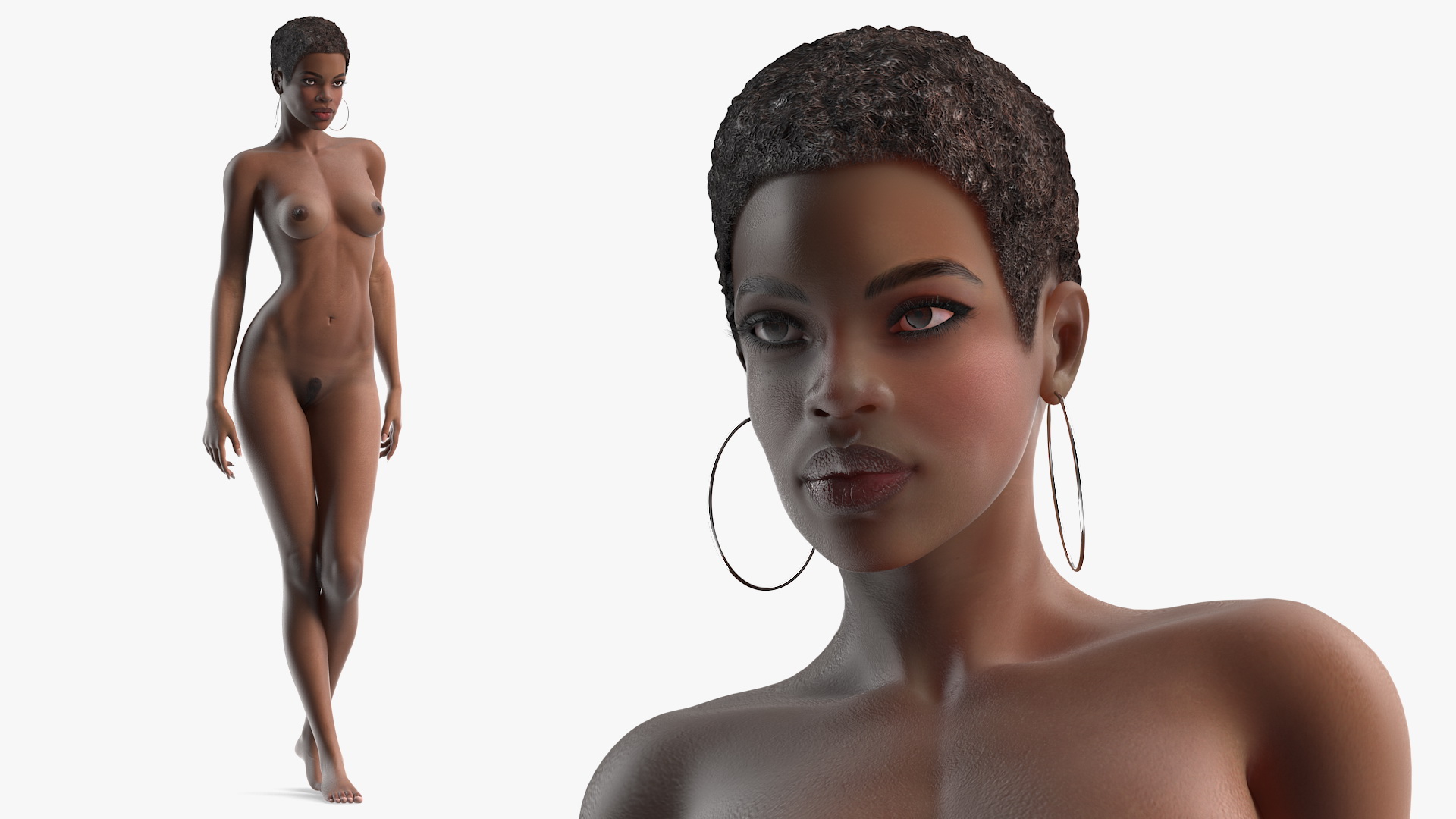 Nude Dark Skin Woman in Large Hot Tub Rigged 3D model