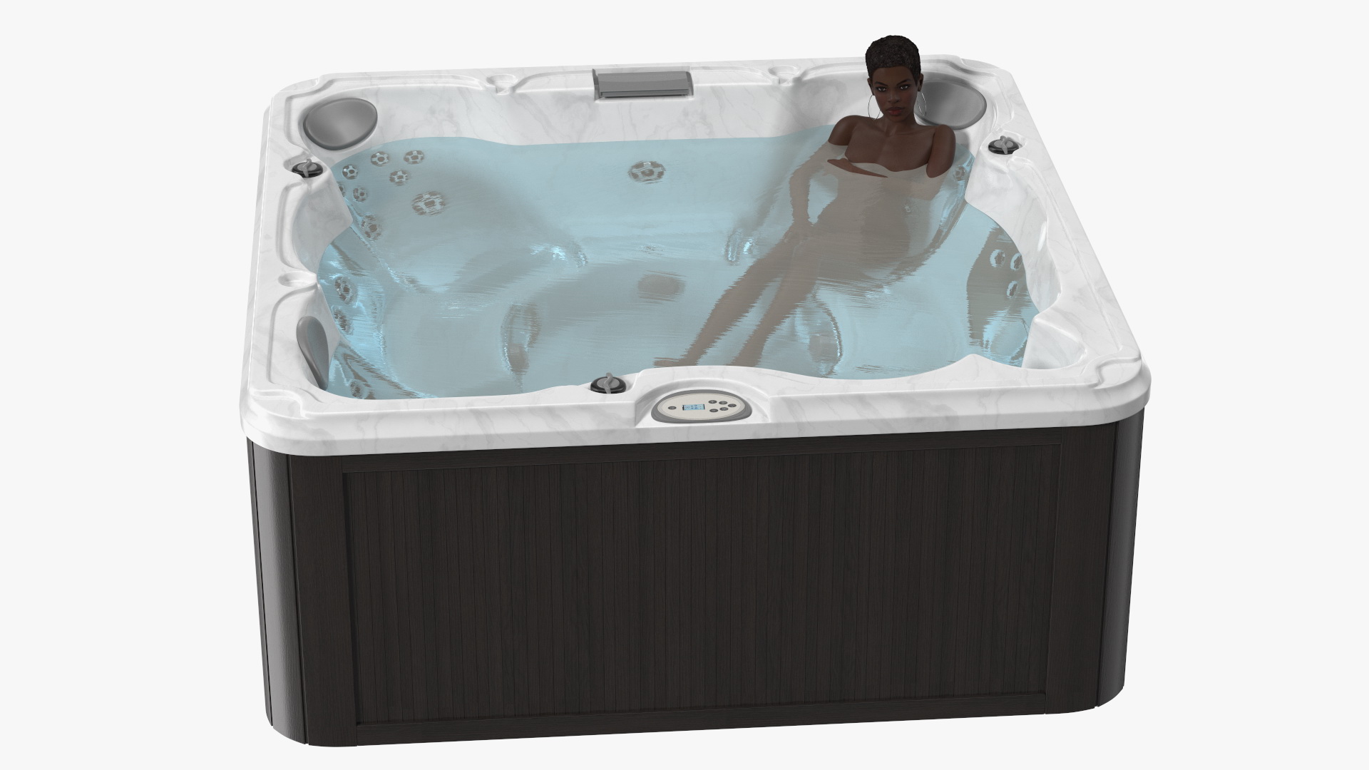 Nude Dark Skin Woman in Large Hot Tub Rigged 3D model